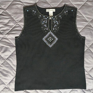 (XL) Women's Dressbarn Black Sleeveless Top with Bead & Sequin Embellishments